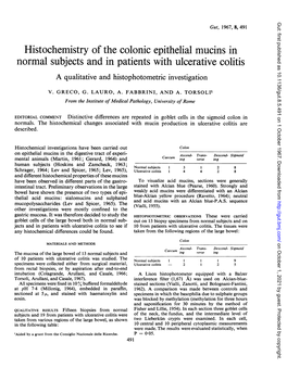Histochemistry of the Colonic Epithelial Mucins in Normal Subjects and in Patients with Ulcerative Colitis a Qualitative and Histophotometric Investigation