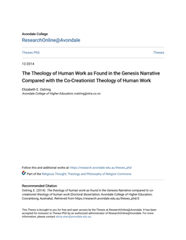 The Theology of Human Work As Found in the Genesis Narrative Compared with the Co-Creationist Theology of Human Work