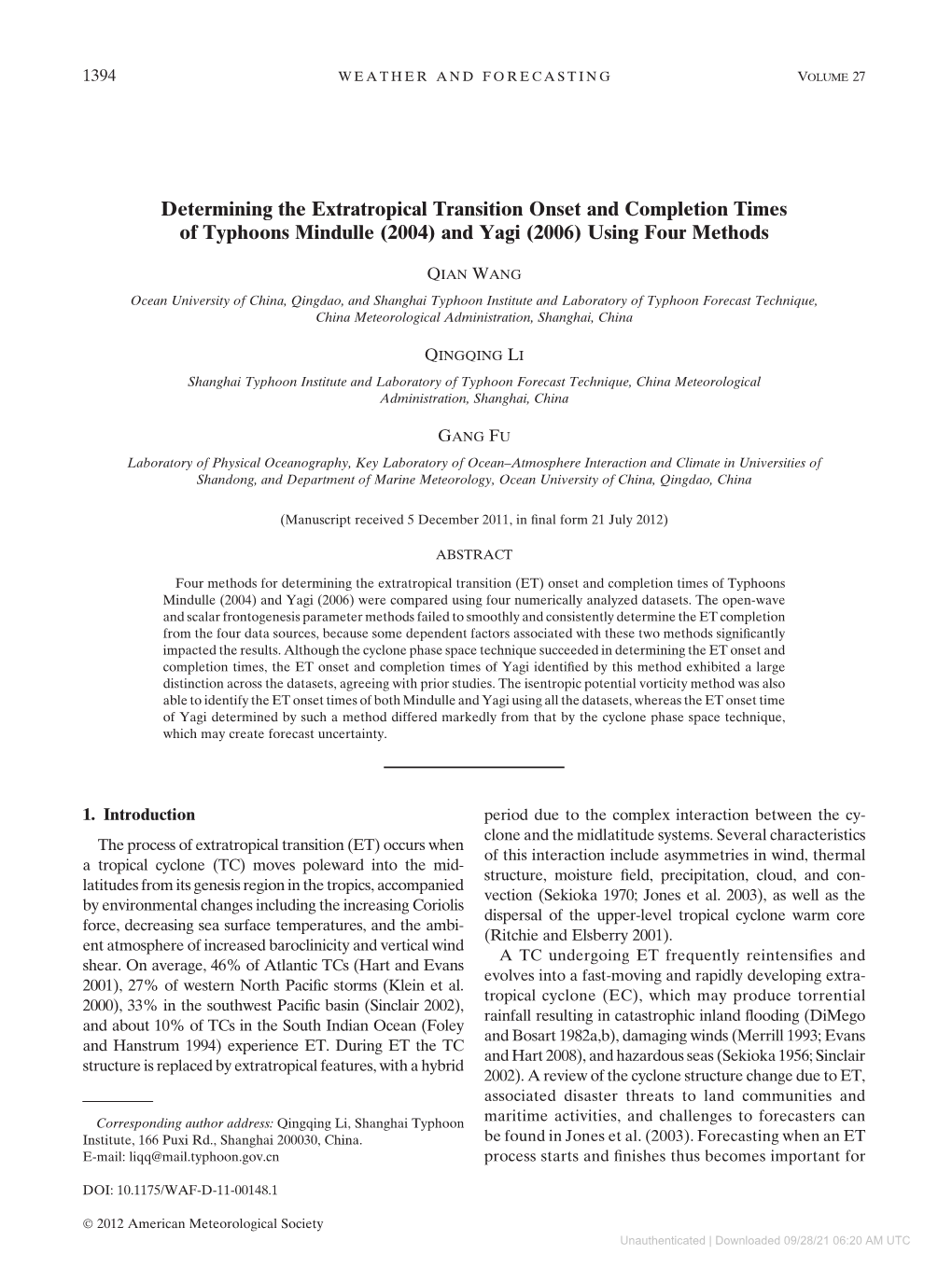 (2004) and Yagi (2006) Using Four Methods