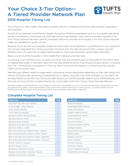 Your Choice 3-Tier Option— a Tiered Provider Network Plan 2018 Hospital Tiering List