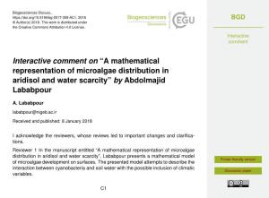 A Mathematical Representation of Microalgae Distribution in Aridisol and Water Scarcity” by Abdolmajid Lababpour