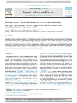 Characterising Dark Traits in the Presence of Empathy Nadja Heyma, Fraenze Kibowskia, Claire A.J