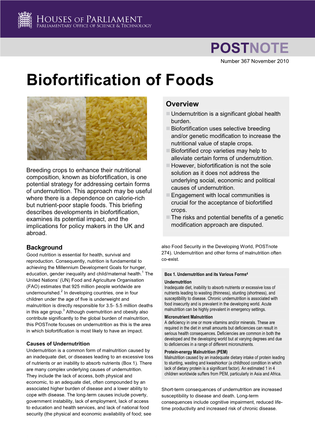 Biofortification of Foods