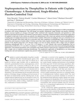 Nephroprotection by Theophylline in Patients with Cisplatin Chemotherapy: a Randomized, Single-Blinded, Placebo-Controlled Trial