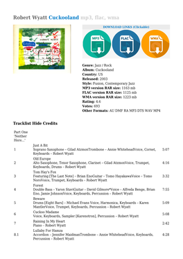 Robert Wyatt Cuckooland Mp3, Flac, Wma