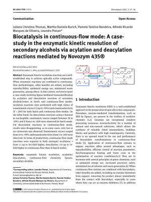 Biocatalysis in Continuous-Flow Mode: a Case- Study in the Enzymatic Kinetic Resolution of Secondary Alcohols Via Acylation