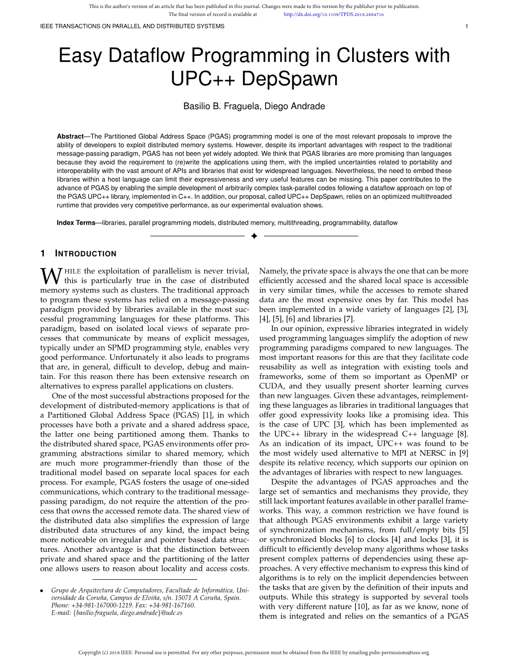 Easy Dataflow Programming in Clusters with UPC++ Depspawn