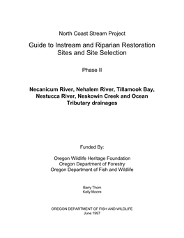 Guide to Instream and Riparian Restoration Sites and Site Selection