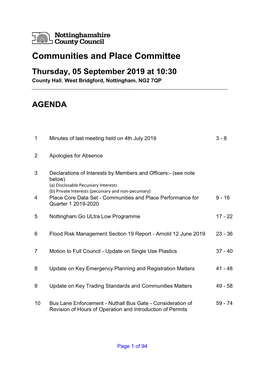 Communities and Place Committee Thursday, 05 September 2019 at 10:30 County Hall, West Bridgford, Nottingham, NG2 7QP
