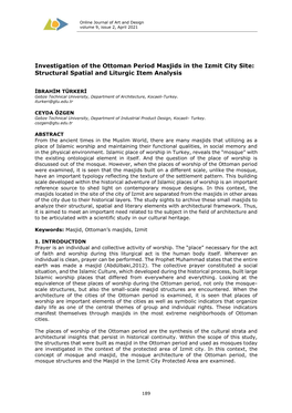 Investigation of the Ottoman Period Masjids in the Izmit City Site: Structural Spatial and Liturgic Item Analysis