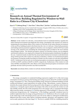Research on Annual Thermal Environment of Non-Hvac Building Regulated by Window-To-Wall Ratio in a Chinese City (Chenzhou)
