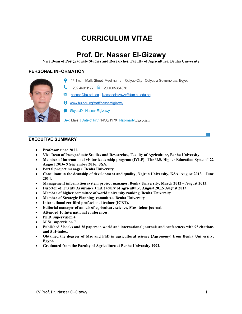 CURRICULUM VITAE Prof. Dr. Nasser El-Gizawy