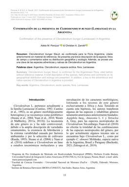 Confirmación De La Presencia De Clerodendrum Bungei (Lamiaceae) En La Argentina
