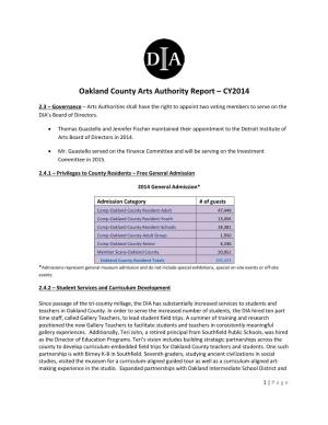 Oakland County Arts Authority Report – CY2014