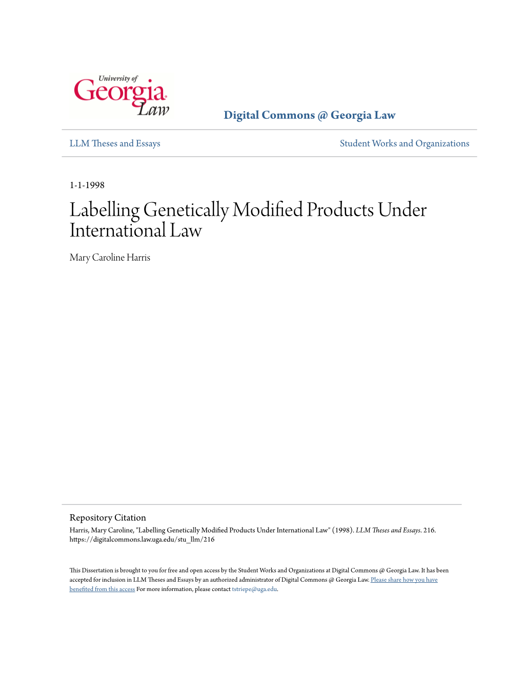 Labelling Genetically Modified Products Under International Law