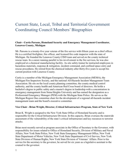 Current State, Local, Tribal and Territorial Government Coordinating Council Members’ Biographies