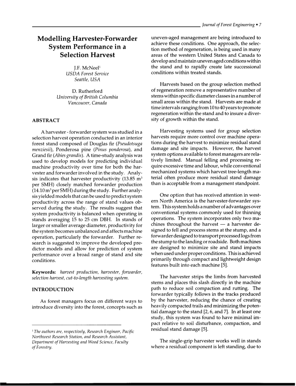 Modelling Harvester-Forwarder System Performance in a Selection