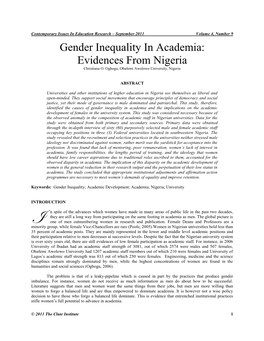 Gender Inequality in Academia: Evidences from Nigeria