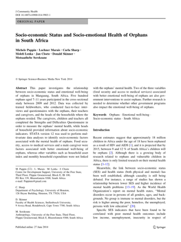 Socio-Economic Status and Socio-Emotional Health of Orphans in South Africa