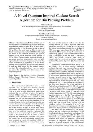 A Novel Quantum Inspired Cuckoo Search Algorithm for Bin Packing Problem