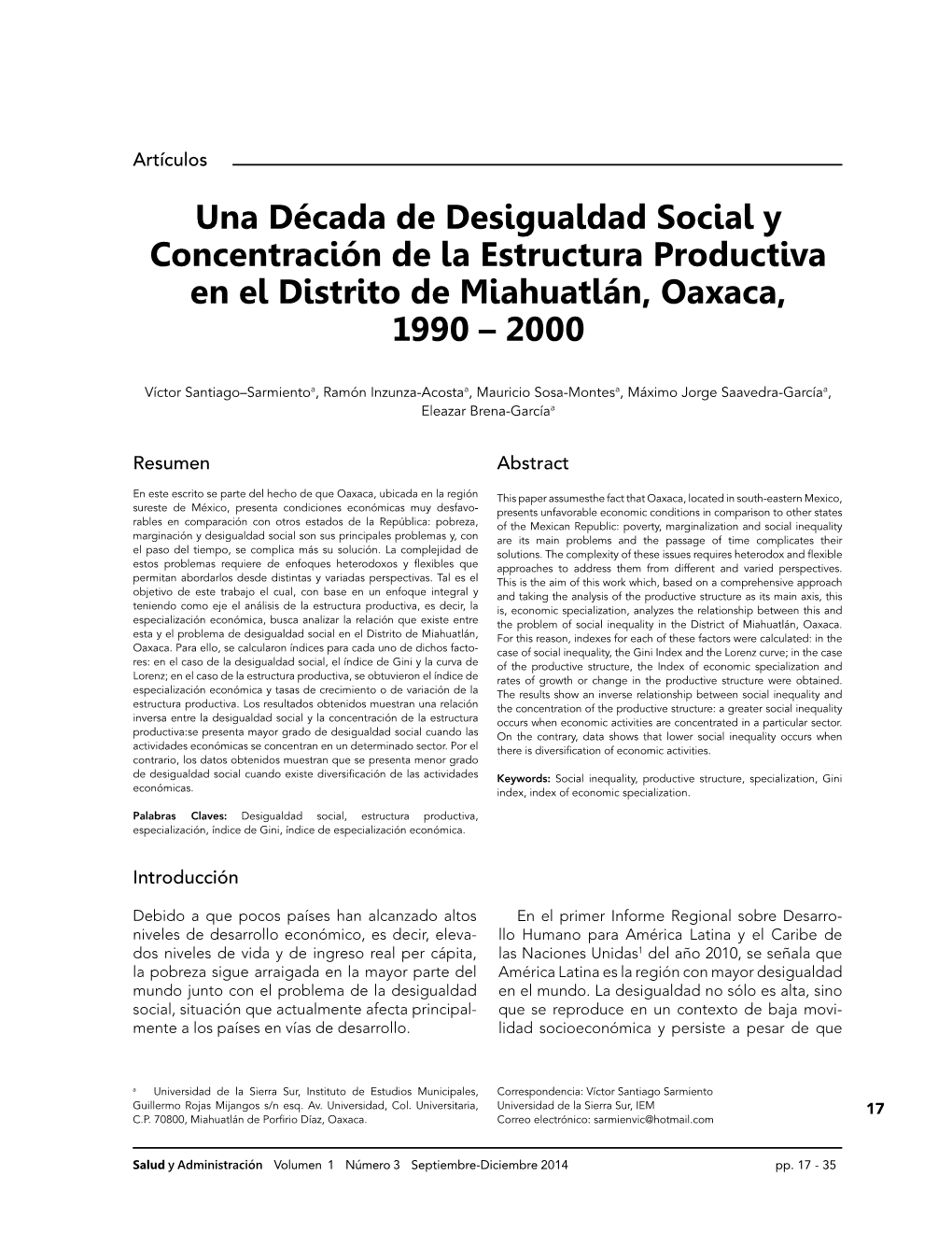 Una Década De Desigualdad Social Y Concentración De La Estructura Productiva En El Distrito De Miahuatlán, Oaxaca, 1990 – 2000