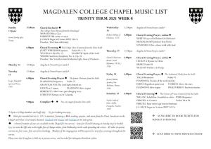 Magdalen College Chapel Music List Trinity Term 2021 Week 8