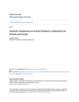 Authentic Perspectives on Autistic Resilience: Implications for Schools and Society
