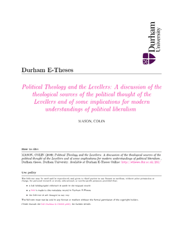 Political Theology and the Levellers: a Discussion Of
