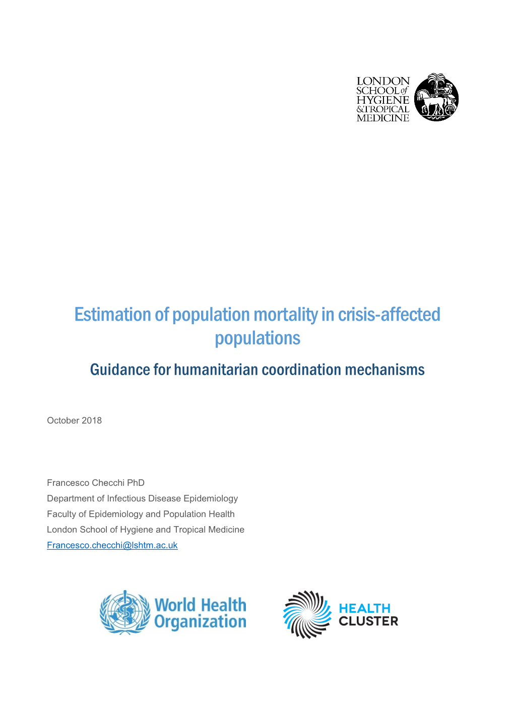 Estimation of Population Mortality in Crisis-Affected Populations Guidance for Humanitarian Coordination Mechanisms