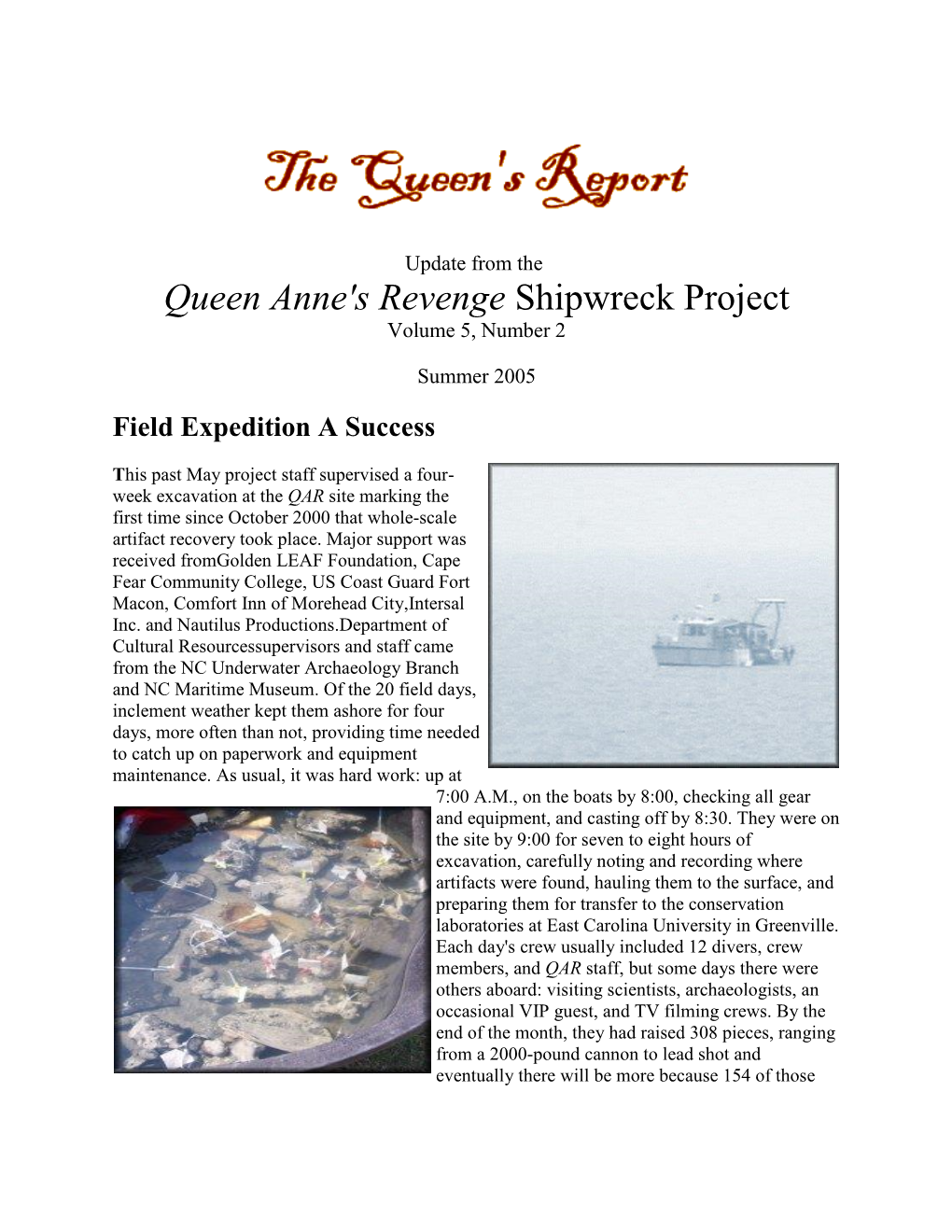 Queen Anne's Revenge Shipwreck Project Volume 5, Number 2