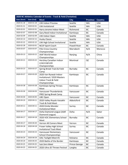 2020 BC Athletics Calendar of Events