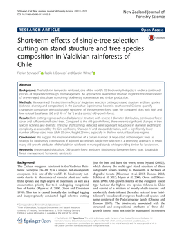 Short-Term Effects of Single-Tree Selection Cutting on Stand Structure and Tree Species Composition in Valdivian Rainforests of Chile Florian Schnabel1* , Pablo J