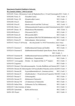 M.A. Sanskrit, Syllabus : 2010-11 Onwards SANS-401- Poetry- I(Kitarjuniya I Canto & Meghaduta,Purva 1-10 and Uttaramegha) HCC