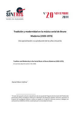 Tradición Y Modernidad En La Música Serial De Bruno Maderna (1920-1973) Una Aproximación a Su Producción De Los Años Cincuenta Daniel Moro Vallina