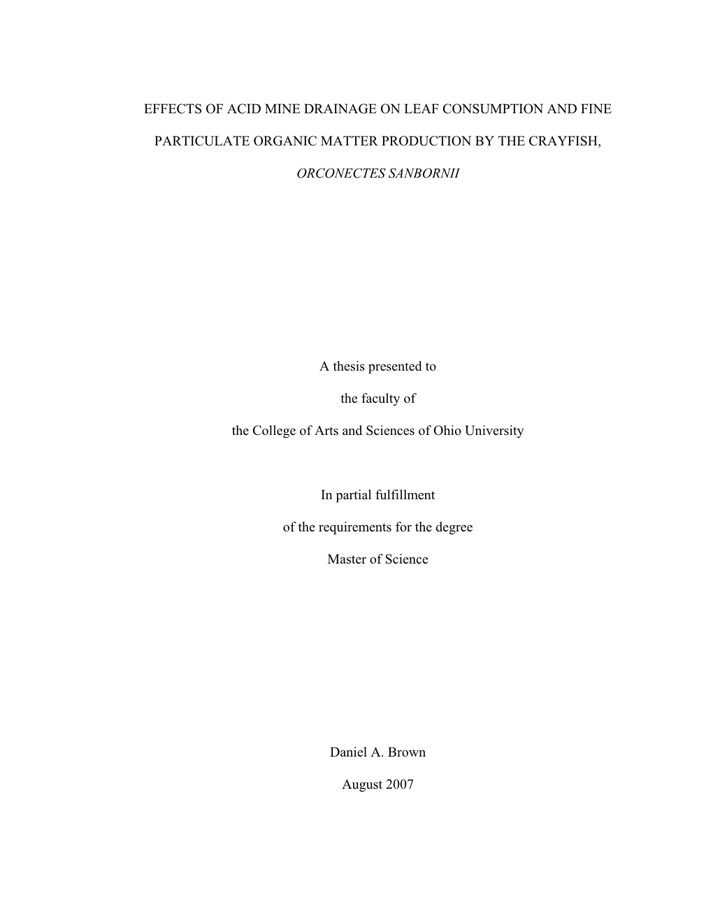 Effects of Acid Mine Drainage on Leaf Consumption and Fine