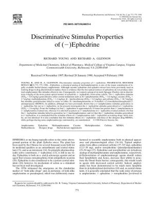 Discriminative Stimulus Properties of ( )Ephedrine