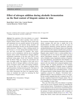 Effect of Nitrogen Addition During Alcoholic Fermentation on the Final Content of Biogenic Amines in Wine