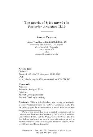 The Aporia of Κ Παντ Σ in Posterior Analytics II.19