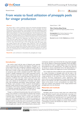 Utilization of Pineapple Peels for Vinegar Production