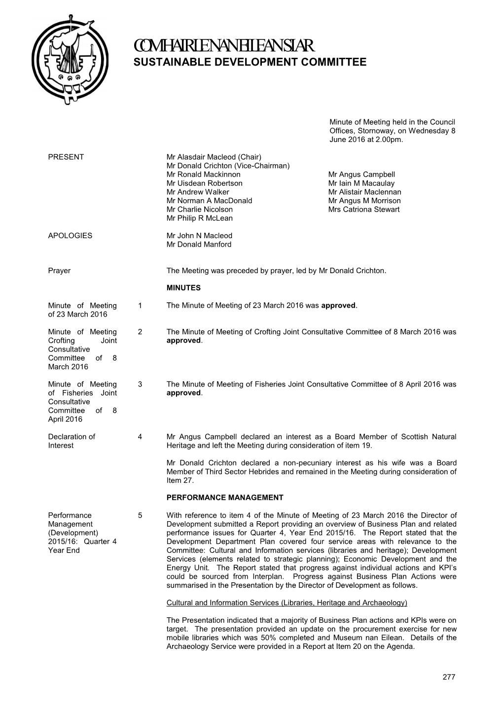 Comhairle Nan Eilean Siar Sustainable Development Committee