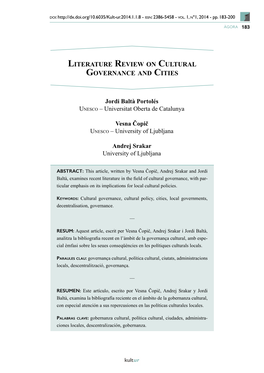 Literature Review on Cultural Governance and Cities ÀGORA 183