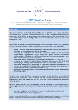 UEPC Position Paper ENVI Committee Amendments to the Commission Proposal on the Assessment of the Effects of Certain Public and Private Projects on the Environment