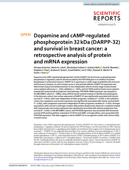 (DARPP-32) and Survival in Breast Cancer: a Retrospective Analysis of Protein and Mrna Expression Shreeya Kotecha1, Marie N