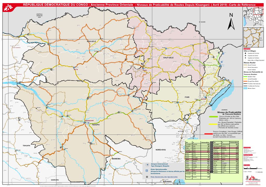 Niveaux De Praticabilité De Routes Depuis Kisangani- ( Avril 2019) -Carte De Référence