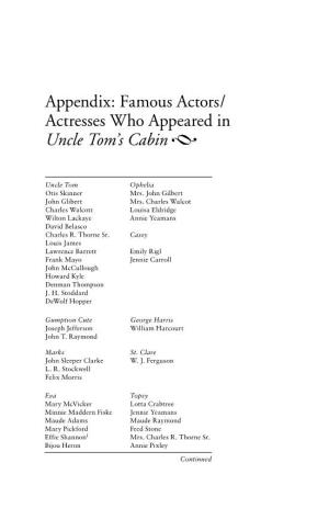Appendix: Famous Actors/ Actresses Who Appeared in Uncle Tom's Cabin
