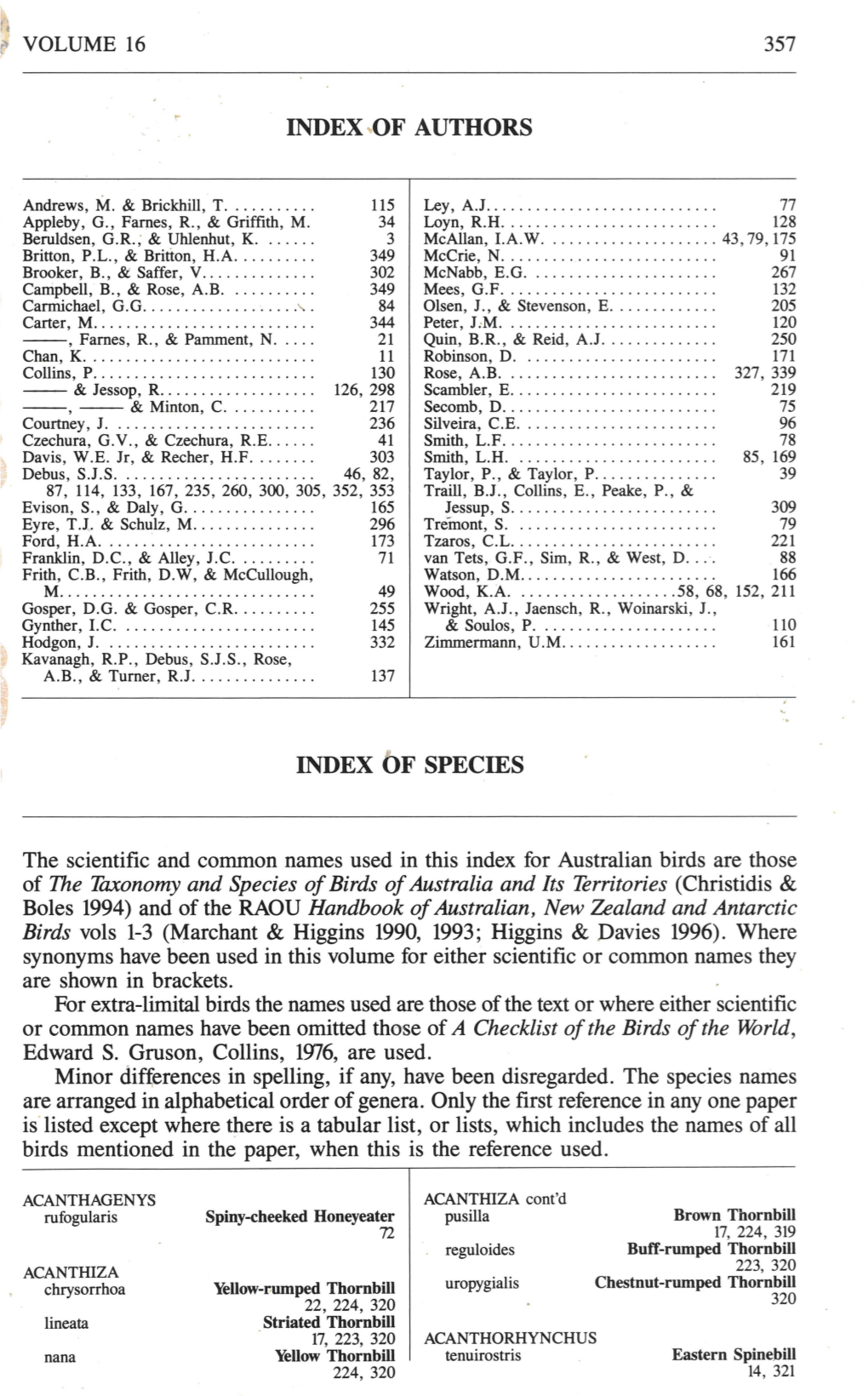 OF AUTHORS INDEX Bf SPECIES