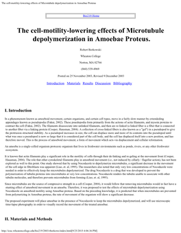 The Cell-Motility-Lowering Effects of Microtubule Depolymerization in Amoebae Proteus