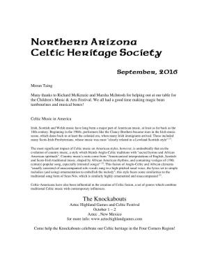 Northern Arizona Celtic Heritage Society September, 2016