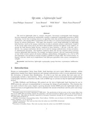 Quark: a Lightweight Hash∗