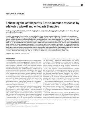 Enhancing the Antihepatitis B Virus Immune Response by Adefovir Dipivoxil and Entecavir Therapies